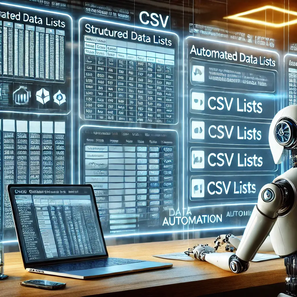 Robot working with data automation and CSV lists.